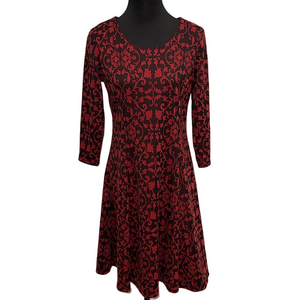 Appleseed's Red and Black Fit and Flare Dress 3/4 Sleeve Scoop Neck comfy